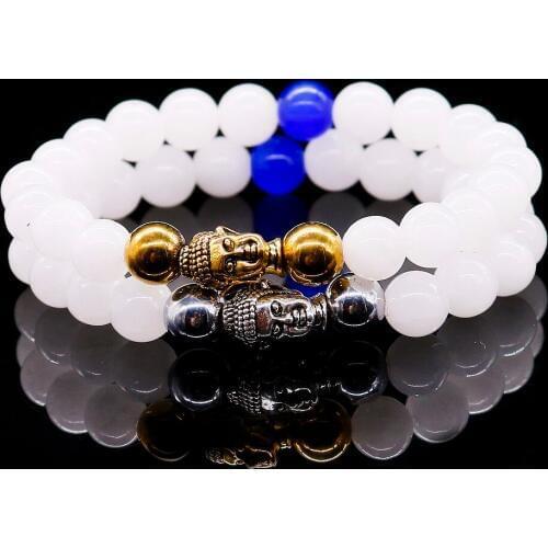 8 mm Round Beads Bracelet Buddha Head Natural WIth Chalcedony Stone with Opal Bracelet for Women Stretch Energy Bracelet 2017
