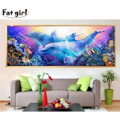 5D Diy diamond painting Ocean landscape diamond embroidery dolphin Cross Stitch square Round Rhinestone home decor needlework