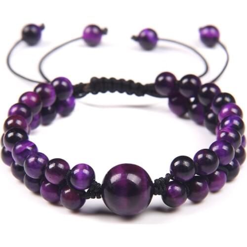 Trendy Women Beaded Bradied Bracelet Natural Purple Tiger Eye Stone Beaded Charm Bracelet for Women Men Yoga Energy Jewelry Gift
