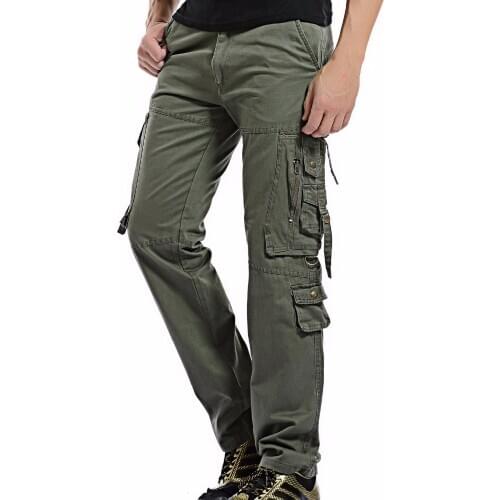 Cargo Pant Men Multi-Pocket Overall Male Combat Cotton Straight Trousers Army Casual Joggers Pants Plus Size 42 Full Length