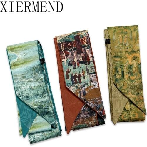 Long spring and autumn ancient fairy paintings silk scarves summer scarf female narrow strip handbags ribbon belt skinny scarf