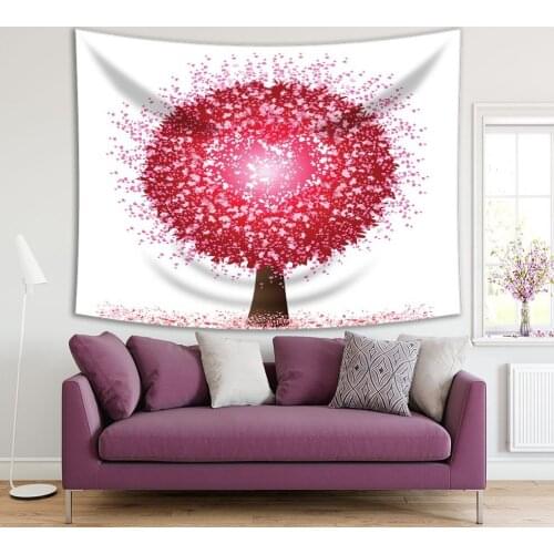Tapestry Heart Tree Happiness Magical Nature Romantic Festive Decoration Lovely Art Red White