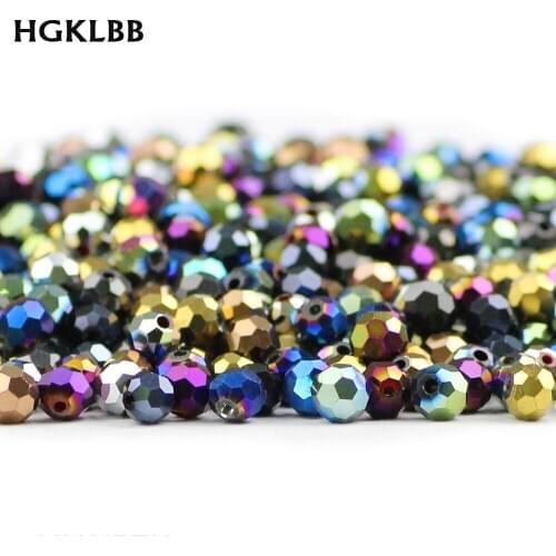HGKLBB Faceted Austrian crystal beads ball 6mm 50pcs plated Round charm Loose glass beads Jewelry making bracelet Needlework DIY