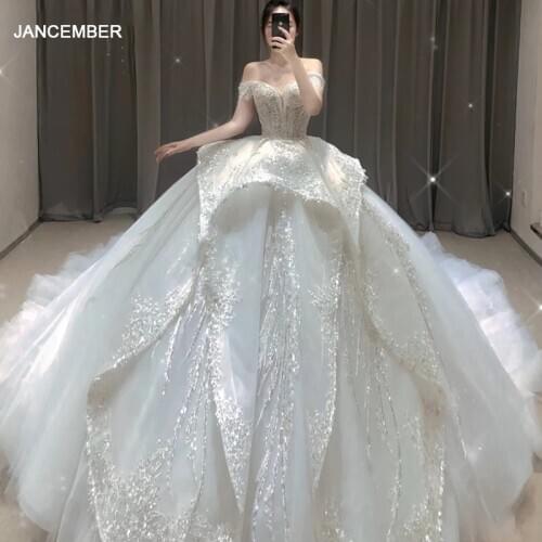 HTL1637 Luxurious Pretty Champagne Sweetheart Crystal Wedding Dress 2020 Ball Gown Short Sleeverobe de mariage manche longue