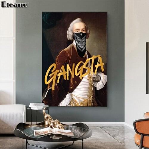 Gold Letters Canvas Print Gentleman Wearing A Mask Poster Abstract Art Vintage Character Picture WALL HOME DECOR Painting
