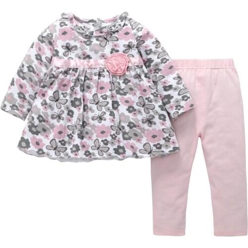 Baby Girls Dress 2pcs Sets Baby Clothes newborn baby suit floral 100% cotton Long-sleeved dress + legging outer clothing 9-24m