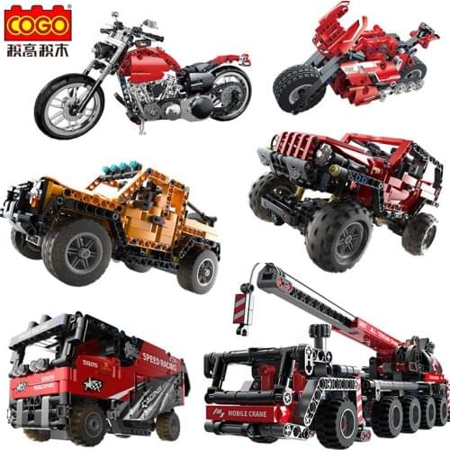 Large Motorcycle Building Blocks Wrangler Offroad Crane Truck Tech Storm Model Car Puzzle Assembly Bricks Toys Gift For Children
