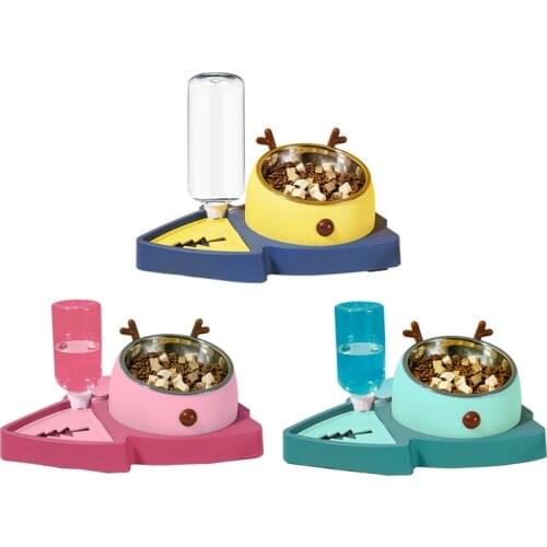 Pet Water Feeder Food Bowls Set 2 In 1 Christmas Elk Automatic Water Dispenser and Food Bowls for Cats Dogs Feeding Supplies