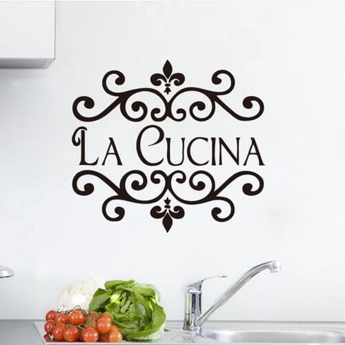 La Cucina Kitchen Wall Sticker Italian Home Kitchen Quote Wall Decor Flower Kitchen Cut Vinyl Waterproof Decor Wall Art Mural