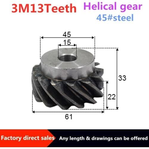 2pcs left helical gears 3M13Teeth inner hole15mm 90 degree transmission high torque steel gear