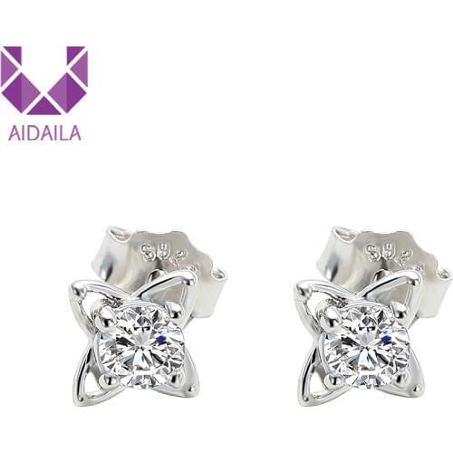 AIDAILA Small Cute Stud Earrings 100% Sterling Silver with AAA+ Cubic Zirconia CZ Earrings Star Shape 2019 New Fashion Design