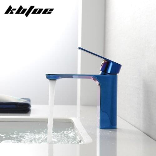 Copper single handle double control hot and cold water household basin bathroom faucet under counter basin blue sink faucet