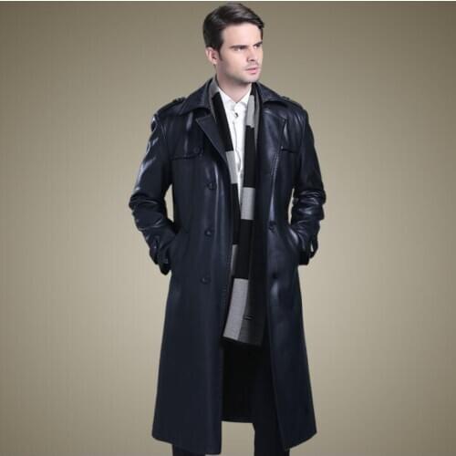 Mens leather long coat slim motorcycle jackets men fashion thicken autumn winter clothes plus velvet black jaqueta de couro