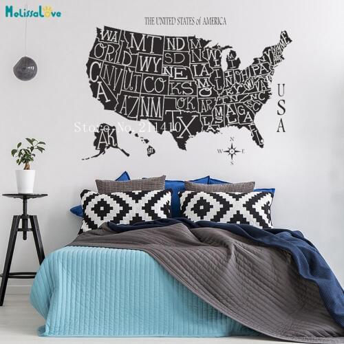 USA All States Map Wall Sticker The United States of America Decals Home Decor Living Room Office Art Removable Murals YT760
