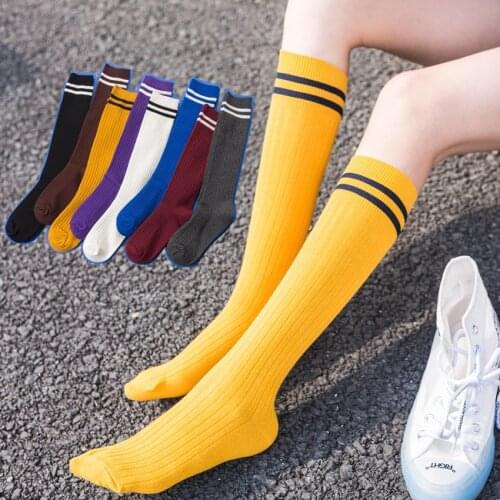New Style Female Korean and Japanese Middle Tube Calf Garter with Two Bars Spring and Autumn High Tube Knee-high Sports Students