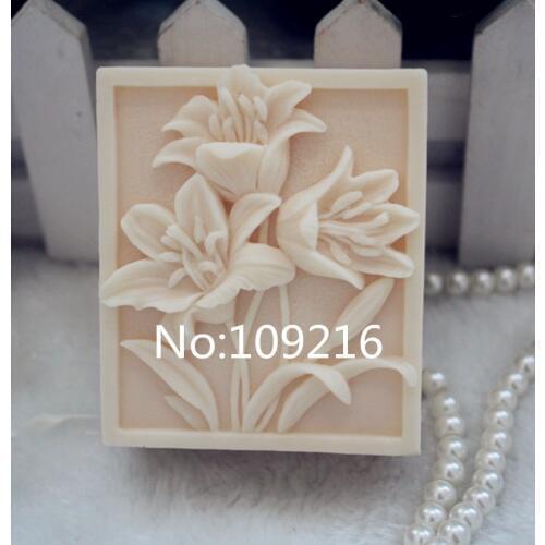 Wholesale!!!1pcs Three Lily Flower (ZX115) Handmade Soap Mold Crafts DIY Silicone Mould