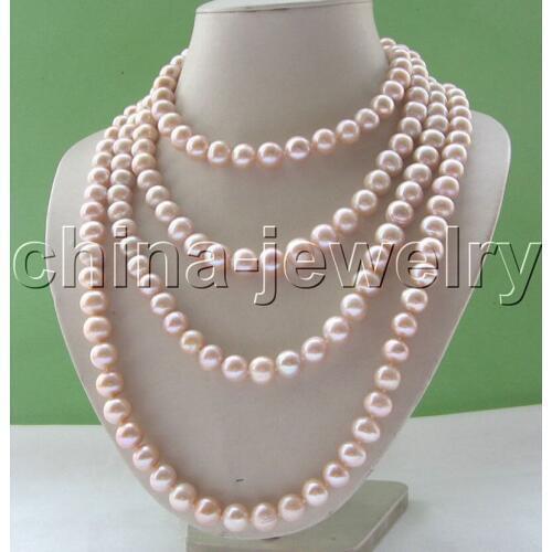 Selling Jewelry>>> 80" Long 11-12mm natural light purple round freshwater pearl necklace