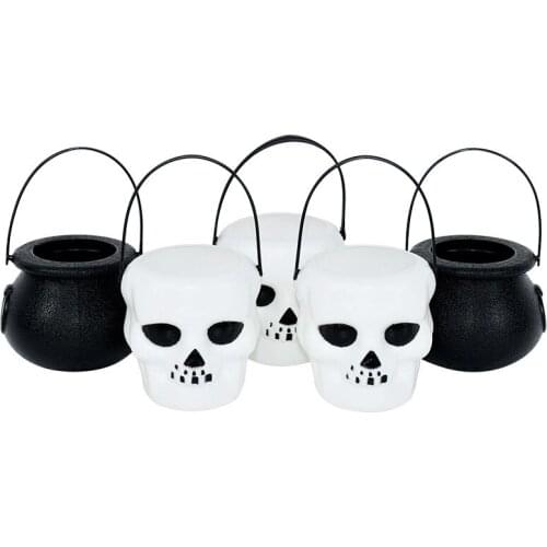 Partigos 10pcs/set Halloween Candy Bucket White Skull Black Witch Halloween Party Children Portable Candy Holder Jar Supplies