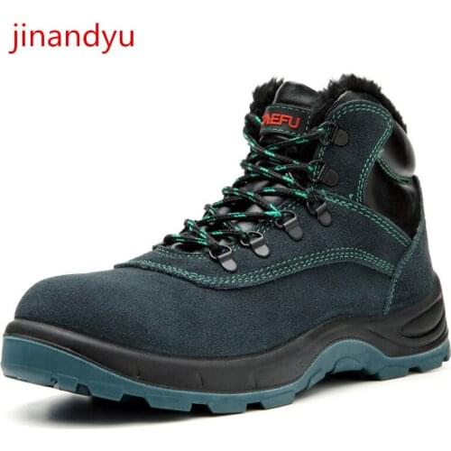 Work Boots Men Plush Warm Work Clothes Safety Boot Indestructible Safety Shoes Winter Boots Anti-piercing Work Steel Toe Shoes