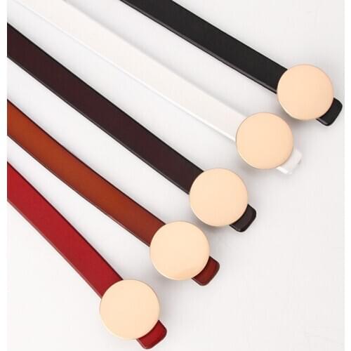 New Womens Belt 1.4cm Wide Narrow Thin Genuine Leather Belts For Women Female Gold Pin Buckle Strap Waistband