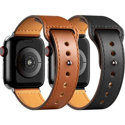 Leather strap For Apple watch band 44mm 40mm 42mm 38mm 44 mm Smartwatch Accessories bracelet iWatch 6 se 3 4 5 black band