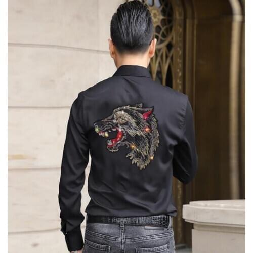 Man Fashion Shirt Casual Fashion long Sleeve High Quality Slim Shirt Men Fitness Hot drill