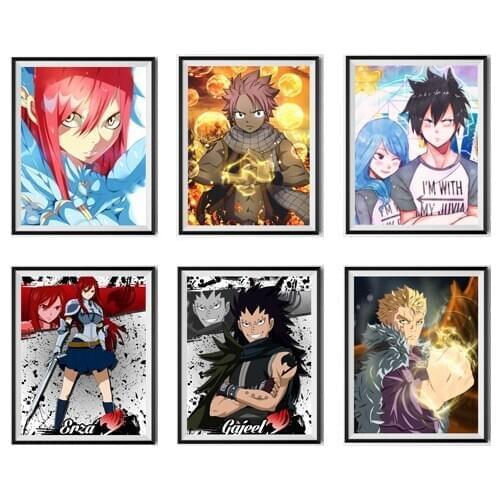 Fairy Tail Anime Art Prints Poster Laxus END Natsu Fairy Queen Ezra Artwork for Wall Decoration,8 x 10 Inches,Set of 6,No Frame