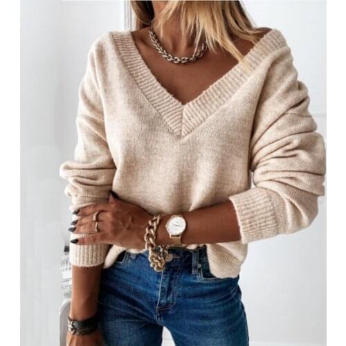 Streetwear Knitting Sweaters Pullover Autumn Winter V Neck Long Sleeve Soft Sweater Jumper Women Top Outerwear New