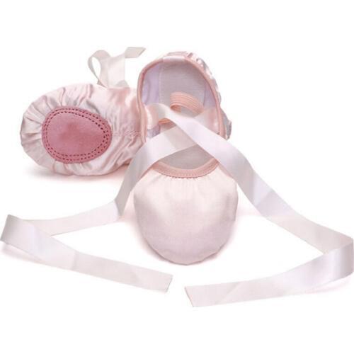 Fashion Baby Girls Pink Purple Apricot Red Solid Color Gymnastics Canvas Ballet Dance Shoes Split Suede Sole With Ribbon