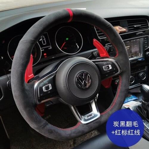 High-quality Hand-stitched Leather Black Suede Car Steering Wheel Cover for Volkswagen Lavida Passat Sagitar Car Accessories