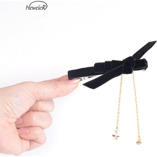 Handmade Black Bowknot Chains Hair Clip Girls Barrette Hairpin Hairpieces
