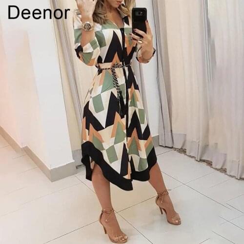 Deenor Womens Dresses Popular Plaid Lapel Lace Up Irregular Dress 2021 Autumn Fashion Elegant Party Club Dress