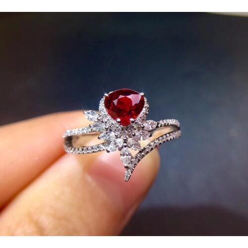 Fine Jewelry Pure 18 K White Gold Real 100% Natural Red Ruby 0.98ct Diamonds Jewelry Females Rings for Women Fine Ring