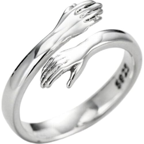 1-2pcs Hugging Hands Sterling Silver Adjustable Ring Give Me A Hug Ring Silver Love Hug Hands Open Ring Jewelry for Women Men