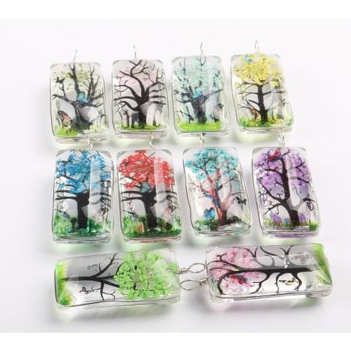 10 Colors for Choice Rectangular Dandelion Color Pendant Time Gem Dry Flower Glass Pendant DIY Necklace Pendant Accessories
