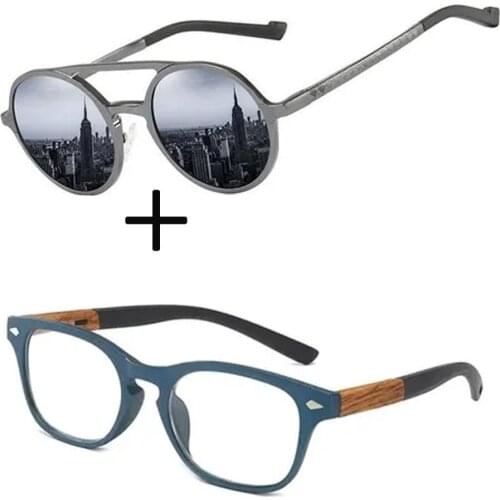2Pcs!!! squared blu wooden frame ultralight reading glasses double bridge round sunglasses +1.0 +1.5 +1.75 +2.0 +2.5 +3 +3.5 +4