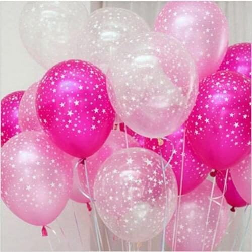30pcs Pink Clear Five Star Printed Pearl Latex Helium Balloon Wedding Birthday Party Decorative kids Toys