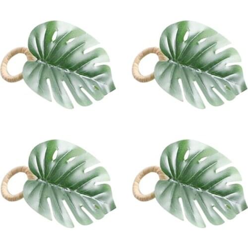 New 4 Pcs Napkin Buckles Simulation Green Leaves Napkin Clasps Napkin Rings for Party Dinning Table Decorations