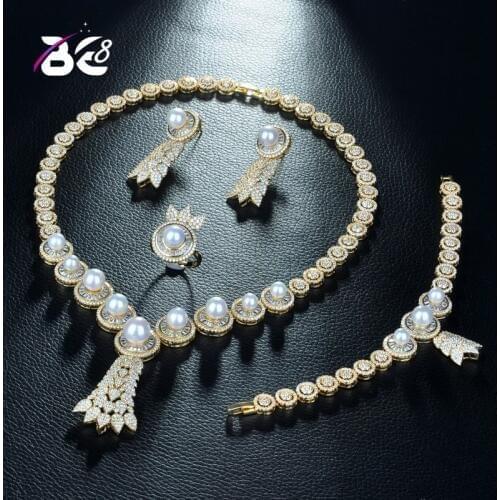 Be 8 Brilliant 4 Pcs Earring Necklace Sets AAA CZ Bridal Wedding Gold Color Jewelry Sets for Women Gift Parure Bijoux Femme S296