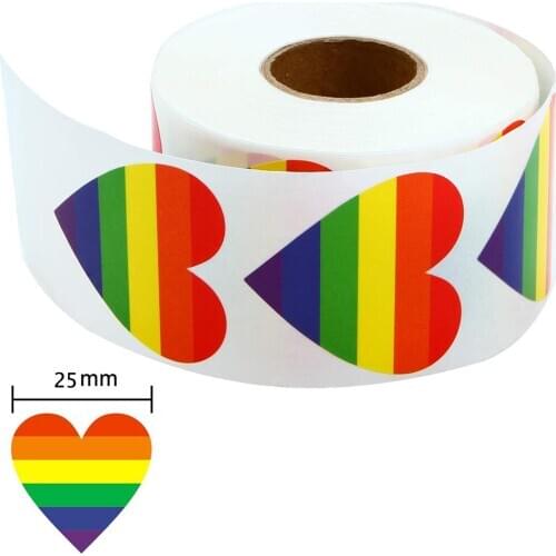 50-500 Piece Gay Pride Stickers Love Pride Rainbow Stickers Love Heart Baking Sticker 1Inch Love Rainbow Heart Shaped Tape