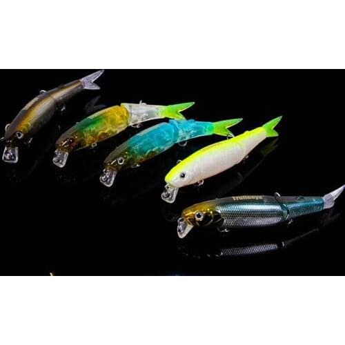 6Pcs Trulinoya Hard Laser Minnow Of Two Segements 8.8cm 7.2g Fishing Lures With Soft Tail Bionic Fish Water Depth Wobbler Bait