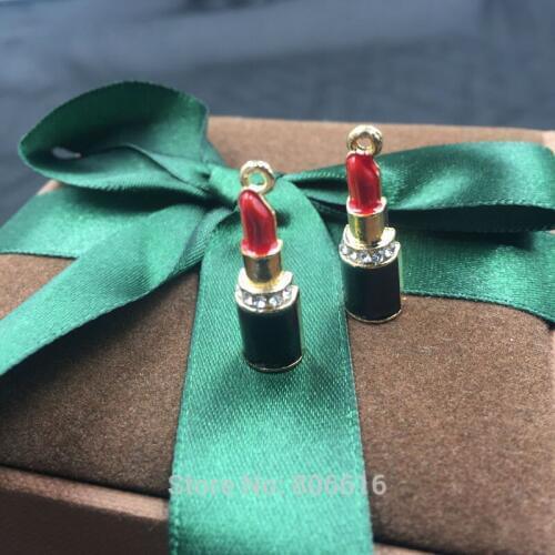 7*25MM 24Pcs Lipstick Glazing KC Color Alloy Jewellery Pendants Jewelry Charms