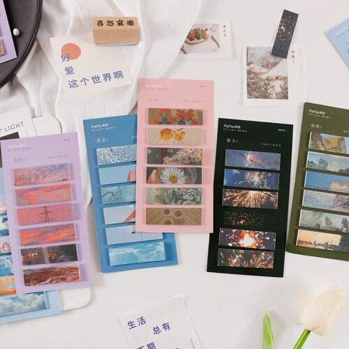 90sheet Self Adhesive Memo Pad Style Fancy Scenery Sticky Note Bookmark Marker Sticker Paper Student Office Supplies Back School