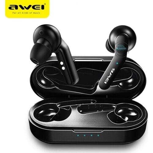 AWEI T10C IPX4 Waterproof Bluetooth 5.0 Earphones Ergonomic TWS Noise Reduction Portable Wireless Charging Earbuds cVc HD Call