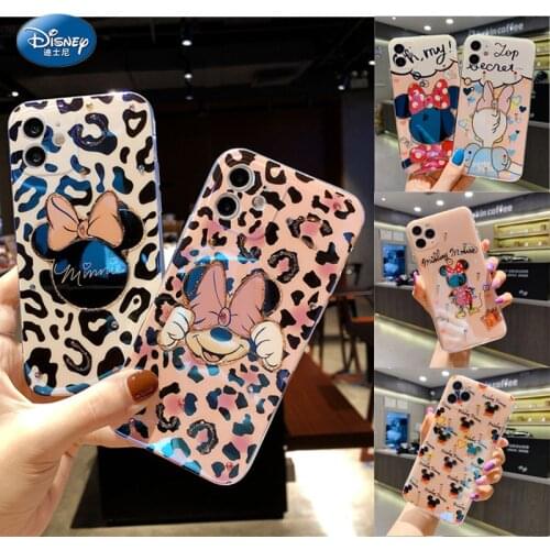Minnie Mouse Mobile Phone Case Leopard Flash Printed Disney Phone Back Cover Shell for IPhone 7 8 11 12 Xr Xs Women Girl Gift