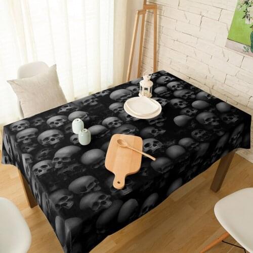 Black Skull Tablecloth Linen Cotton Table Cloth Spandex Elastic Dining Chair Slipcover Kitchen Table Cover