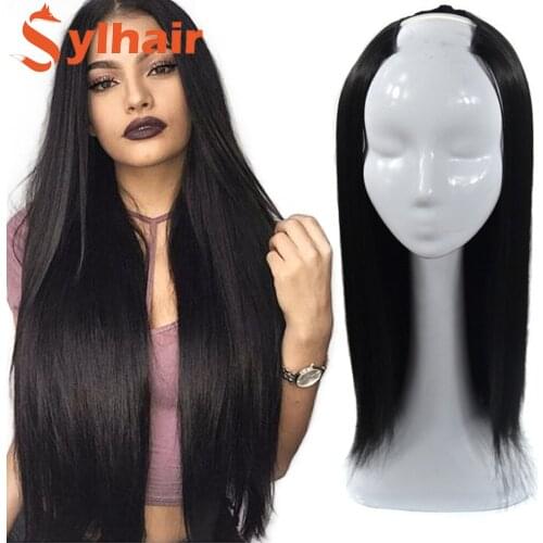 Long Straight U-Shaped Half Head Wig for Women Heat Resistant Natural Black Brown Wigs Synthetic Fake Hair Pieces Sylhair