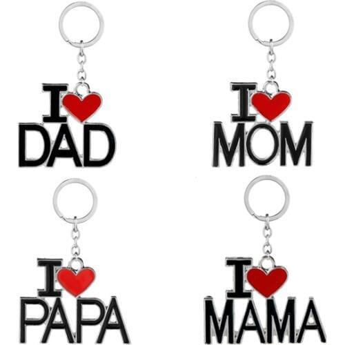 Drop Shipping Love Your Mama Papa Tag Engraved Family Pendant Keychain Red Black Mother Fathers Lovely Days Key Chains
