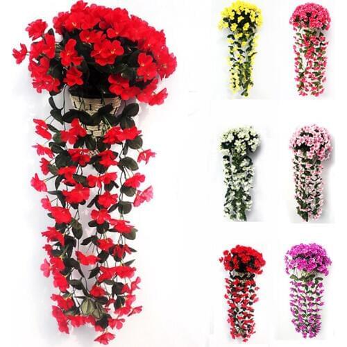 Artificial Flower Valentines Day Decoration Simulation Wall Hanging Basket Flower Orchid Fake Silk Vine Flowers Dropshiping