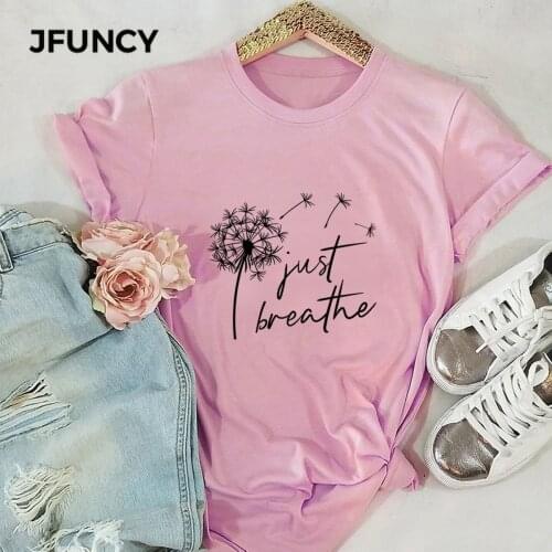 JFUNCY Womens Letter Print T-shirt S-5XL Kawaii Harajuku Female Shirts Top Clothes Women Cotton T Shirt Camiseta Mujer Tees